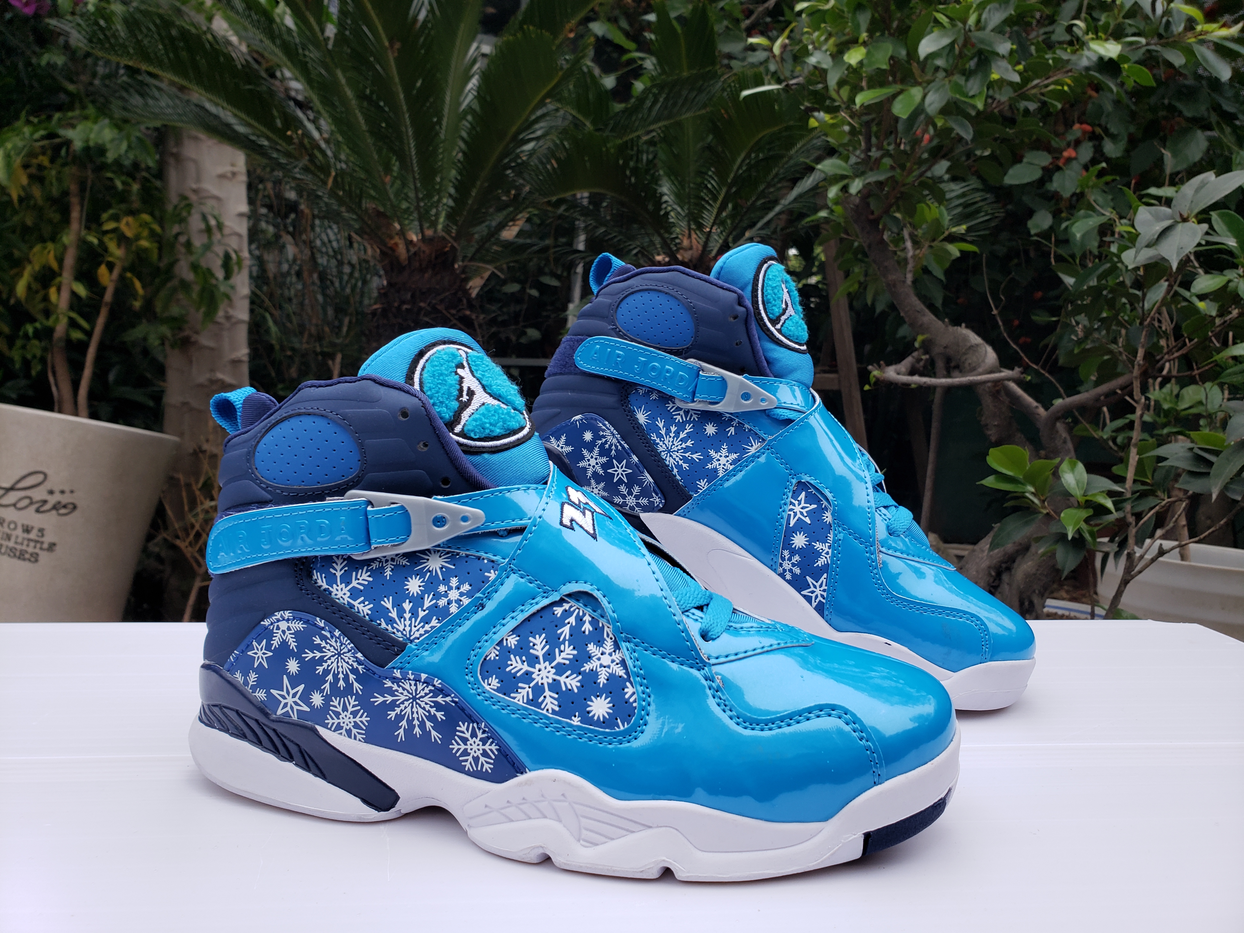 New Air Jordan 8 Retro Jade Blue Snow Print Shoes